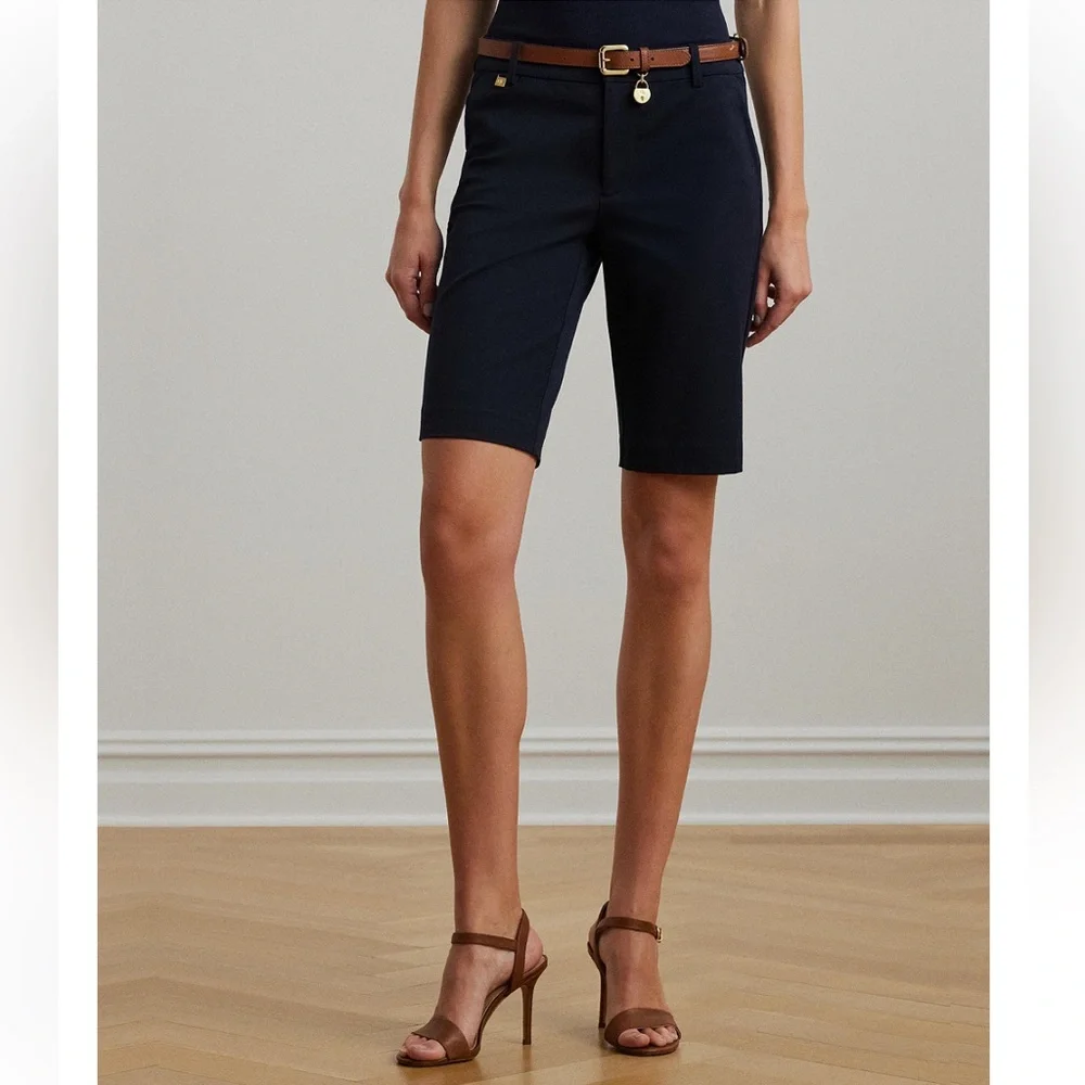 NEW Lauren Ralph Lauren Navy Blue Bermuda Shorts Plus Size 20W NWT Gold Hardware